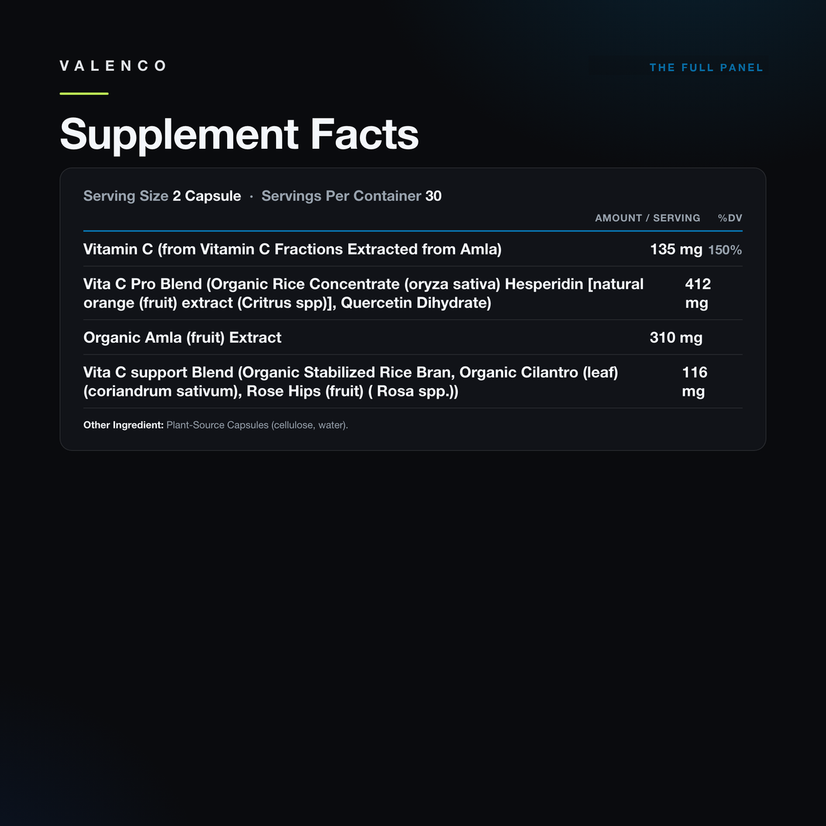 Supplement Facts panel, shown in full as printed on the label.