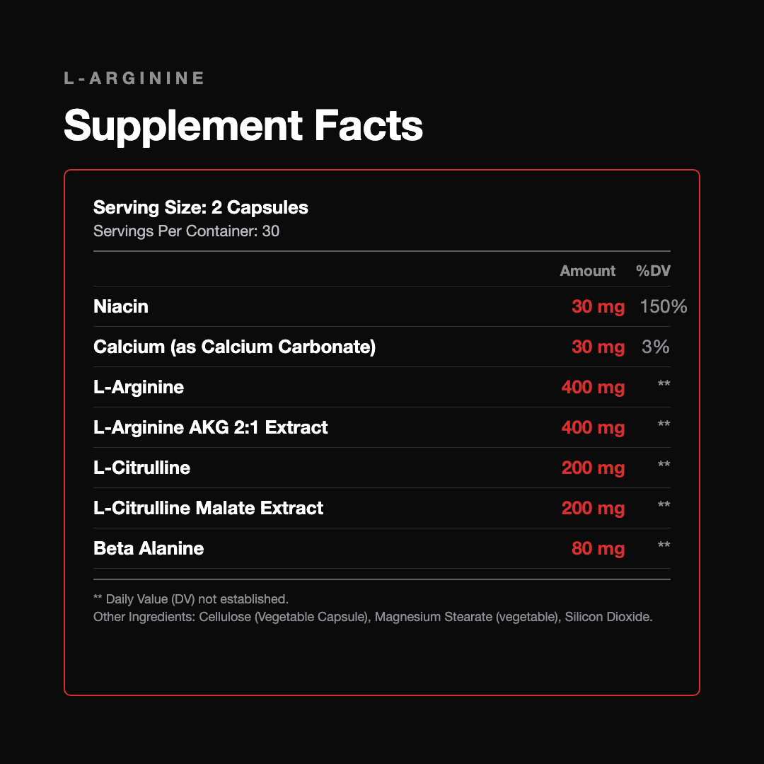 L-Arginine Supplement Facts panel