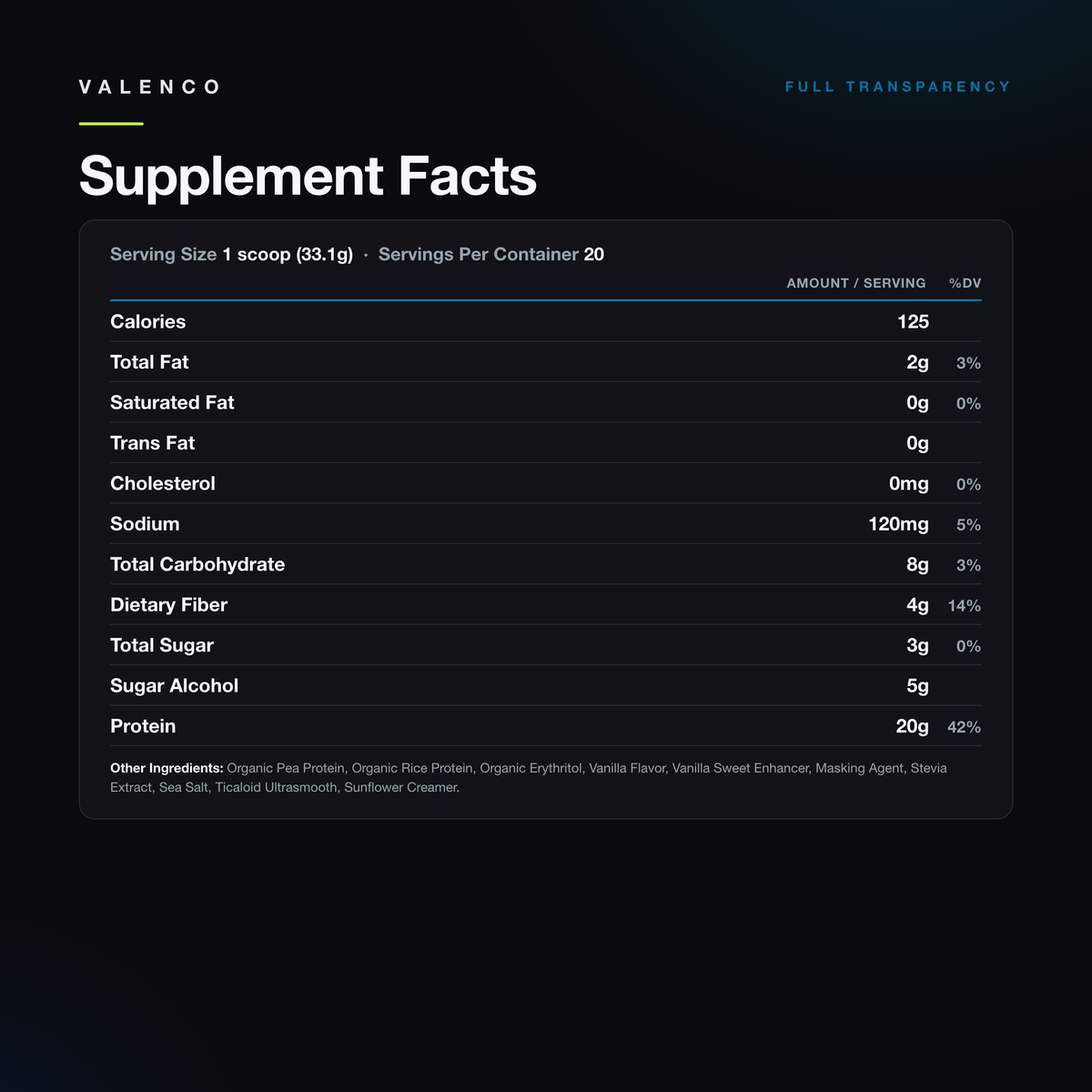 Vegan Protein - Vanilla Supplement Facts panel
