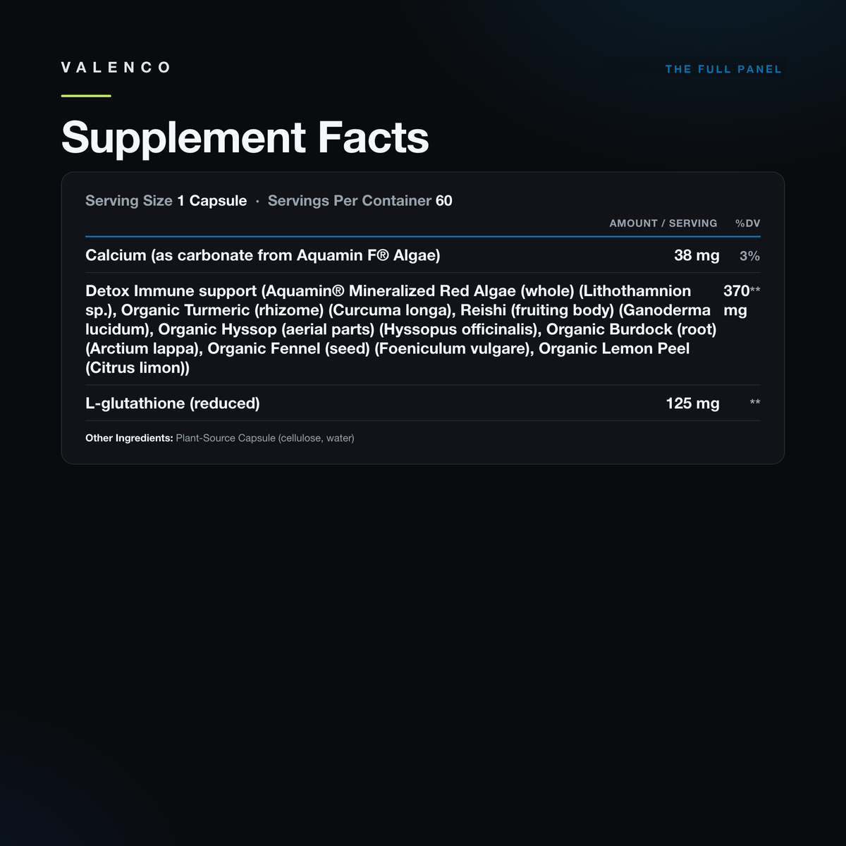 Supplement Facts panel, shown in full as printed on the label.